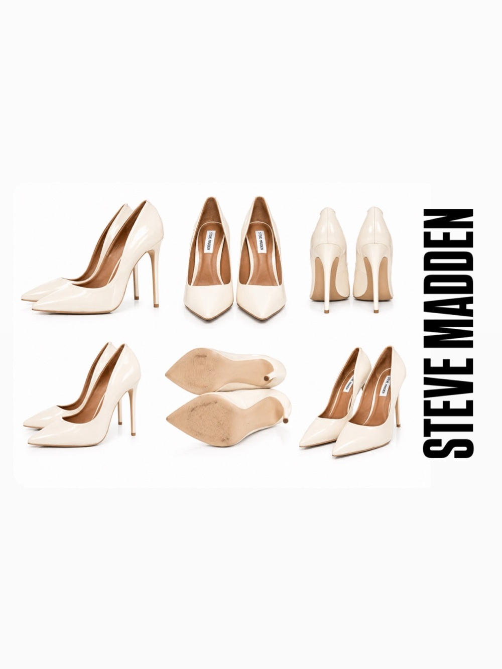 Steve Madden Cream Patent Pointed-Toe Stiletto Pumps